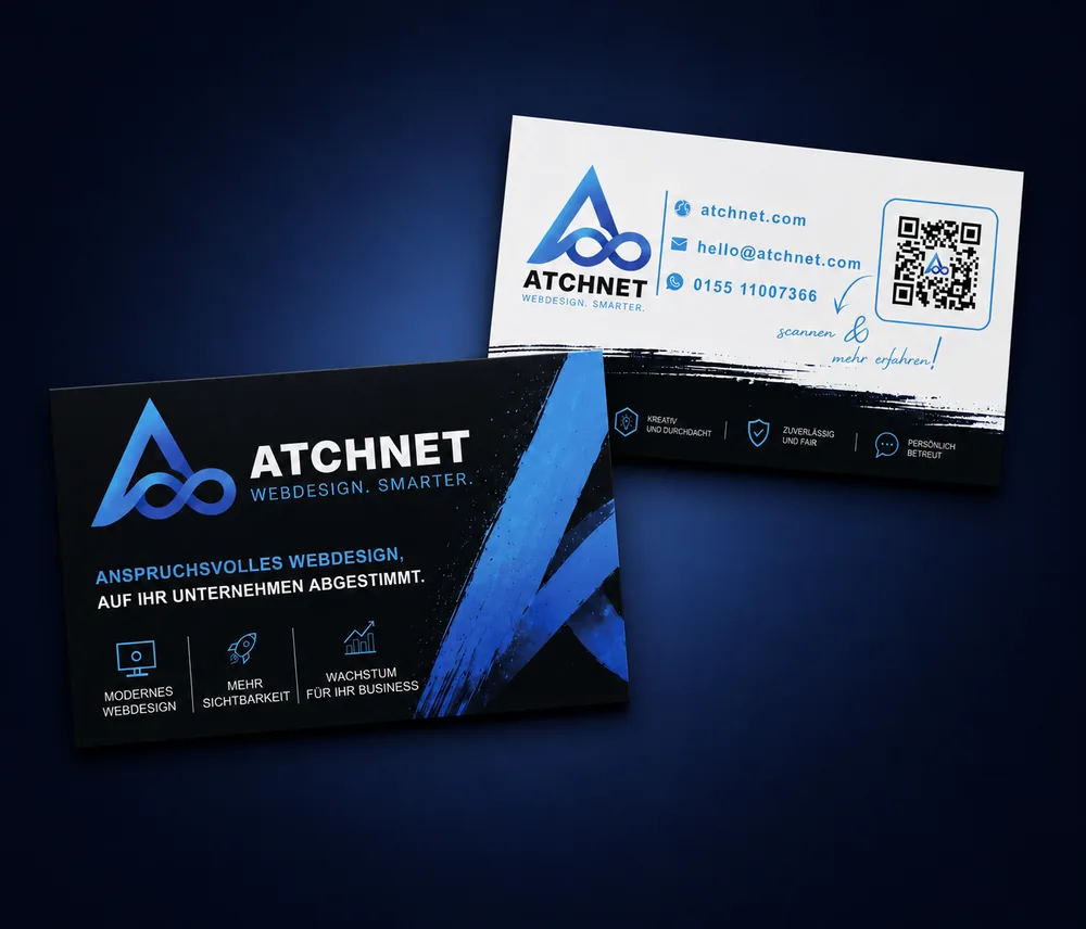 Atchnet Visitenkarten, Vorder- und Rückseite