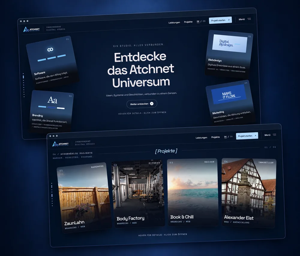 Atchnet Website auf zwei Browserfenstern