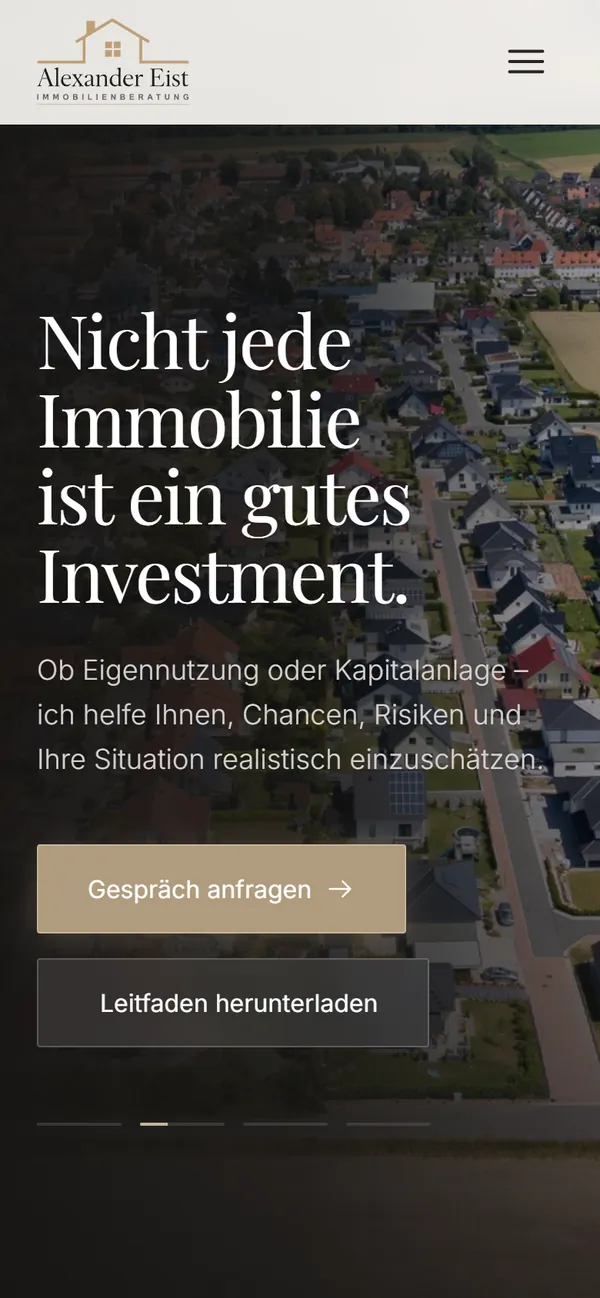 Startseite von eist-immobilienberatung.de auf dem Smartphone