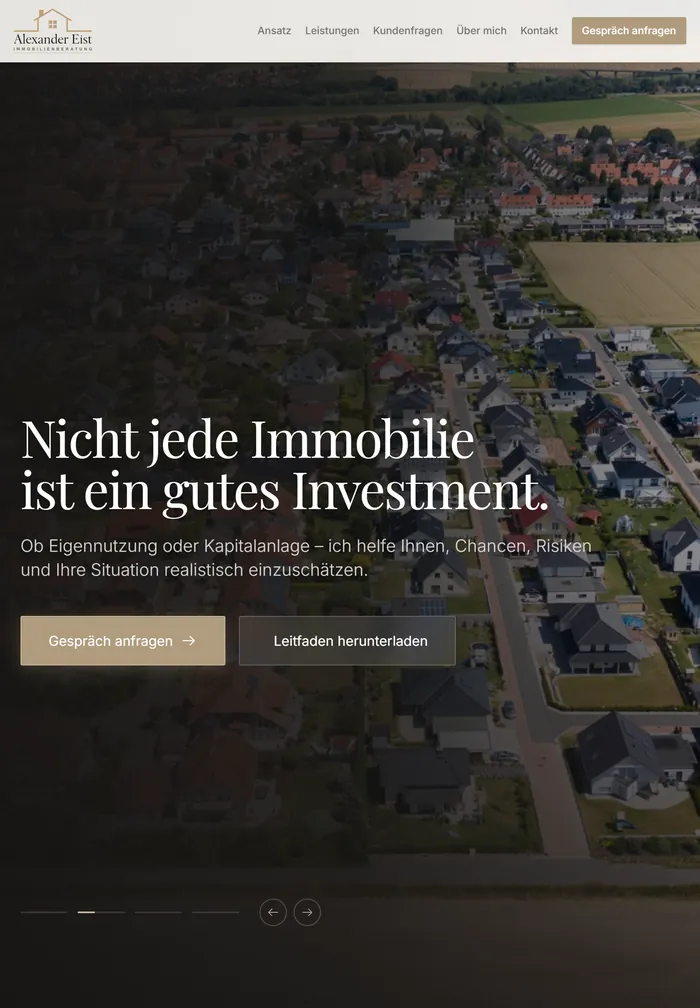 Startseite von eist-immobilienberatung.de auf dem Tablet