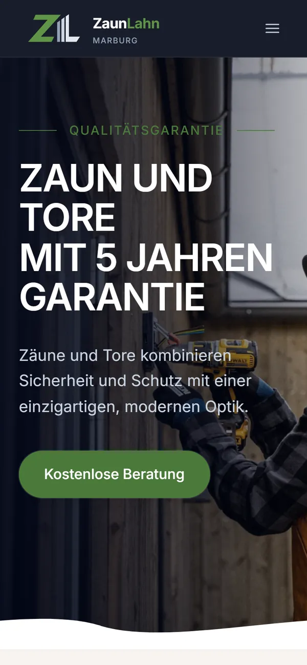 Startseite von zaunlahn.de auf dem Smartphone