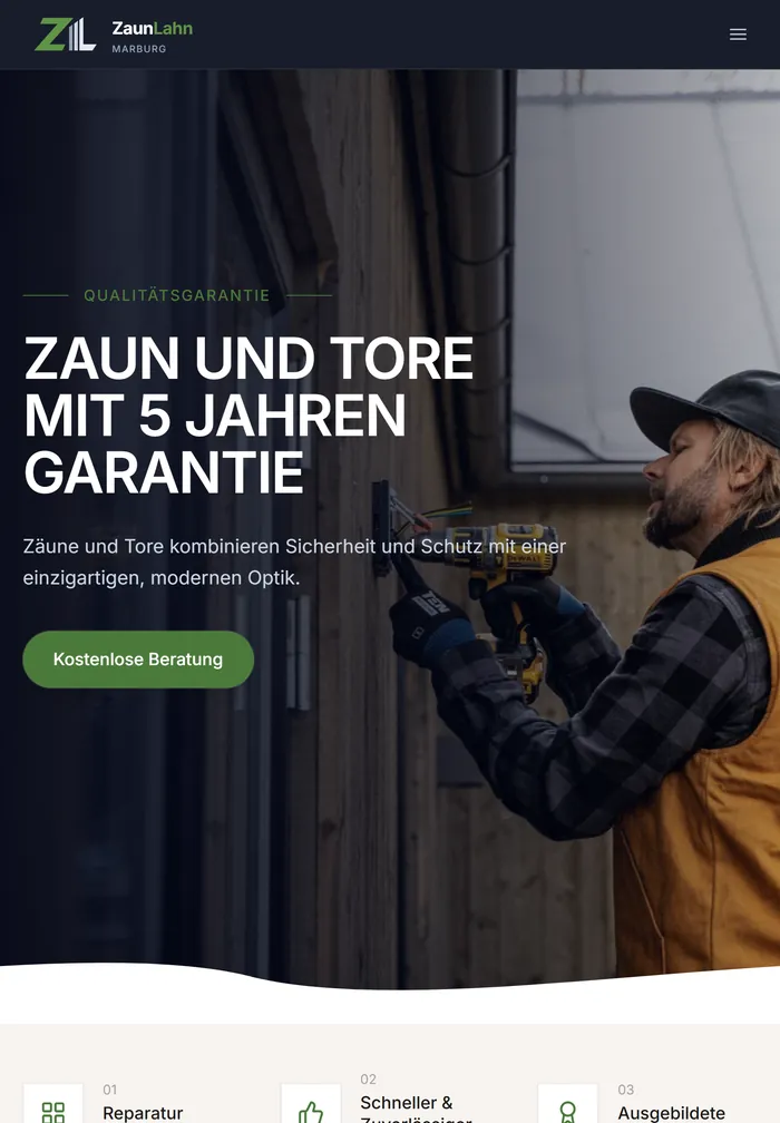 Startseite von zaunlahn.de auf dem Tablet